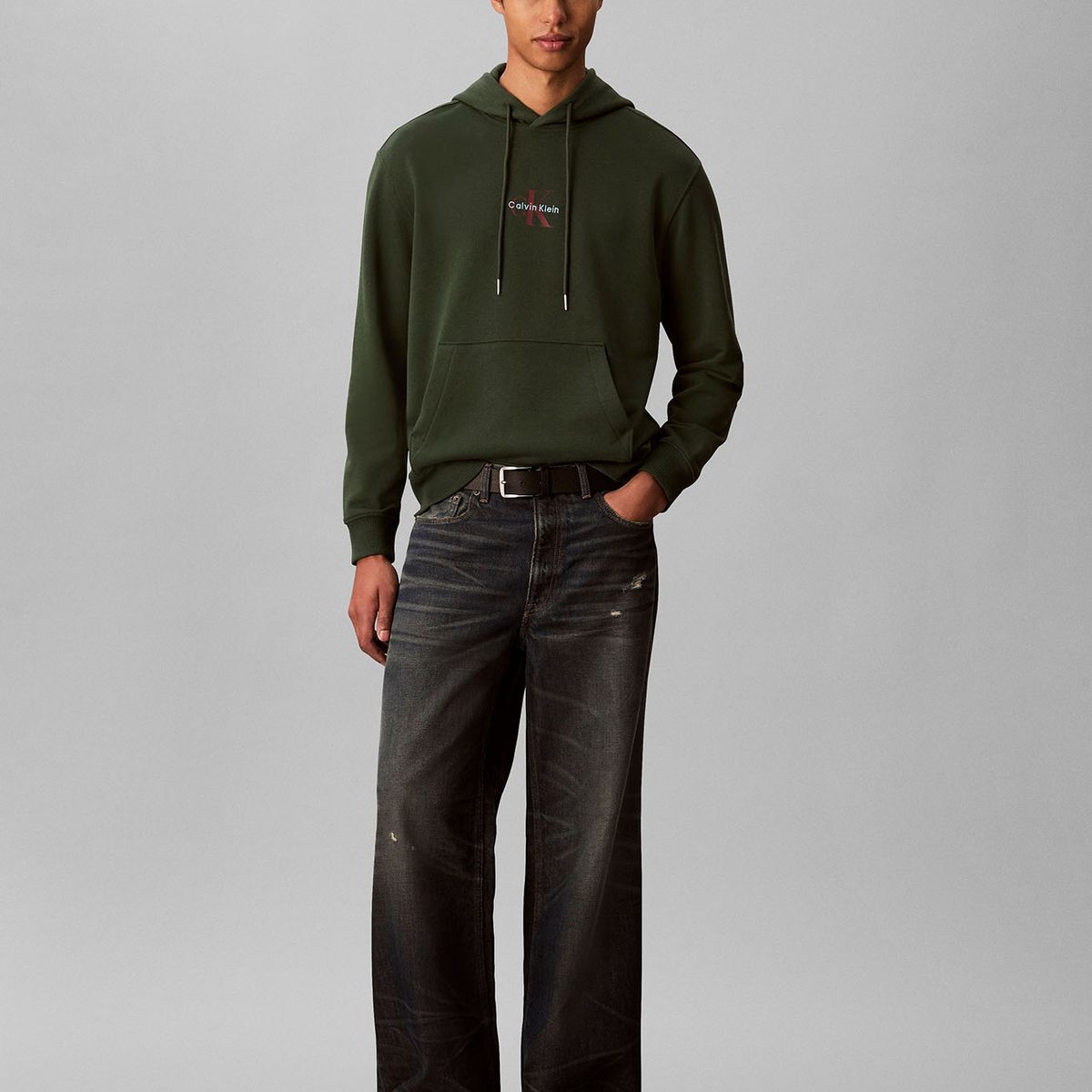 CALVIN KLEIN - Polerón con Gorro y Logo Verde Calvin Klein