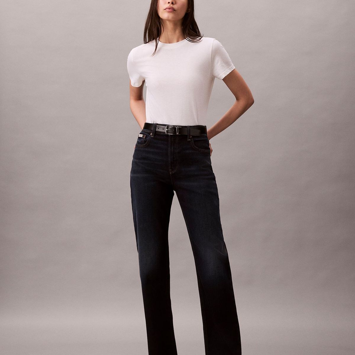 CALVIN KLEIN - Jeans Rectos de Talle Alto en Tono Oxbow Azul Calvin Klein