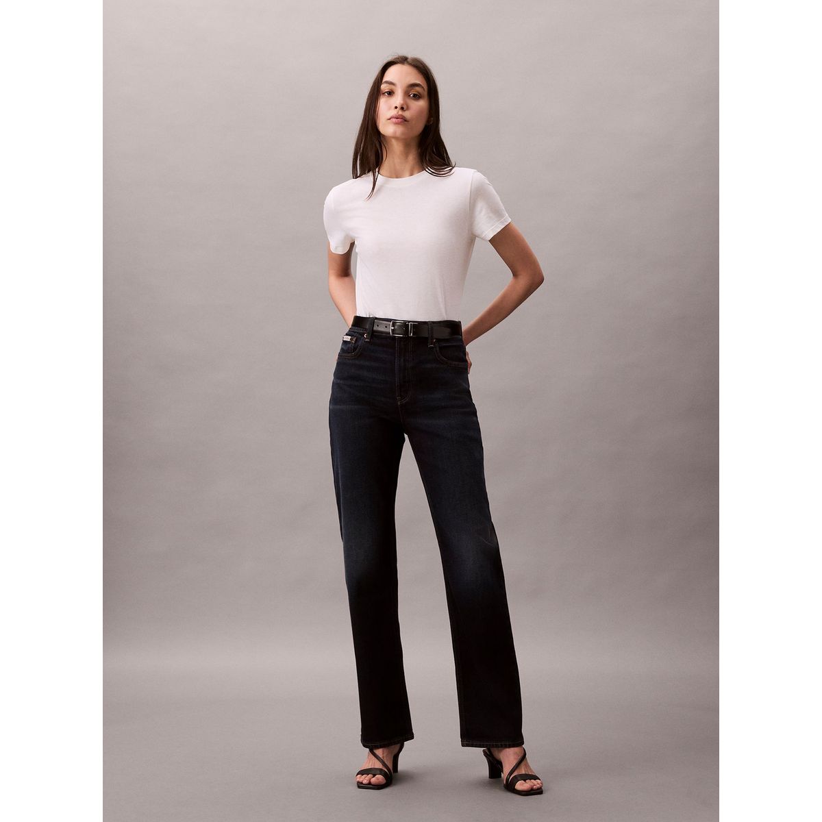 CALVIN KLEIN - Jeans Rectos de Talle Alto en Tono Oxbow Azul Calvin Klein