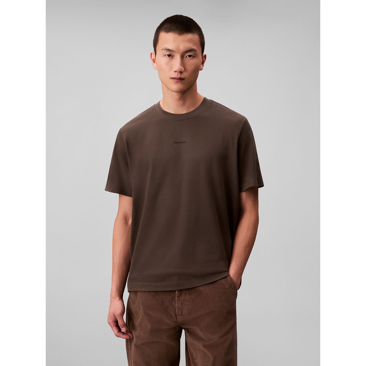 CALVIN KLEIN - Polera Stretch con Nano Logo Cafe Calvin Klein