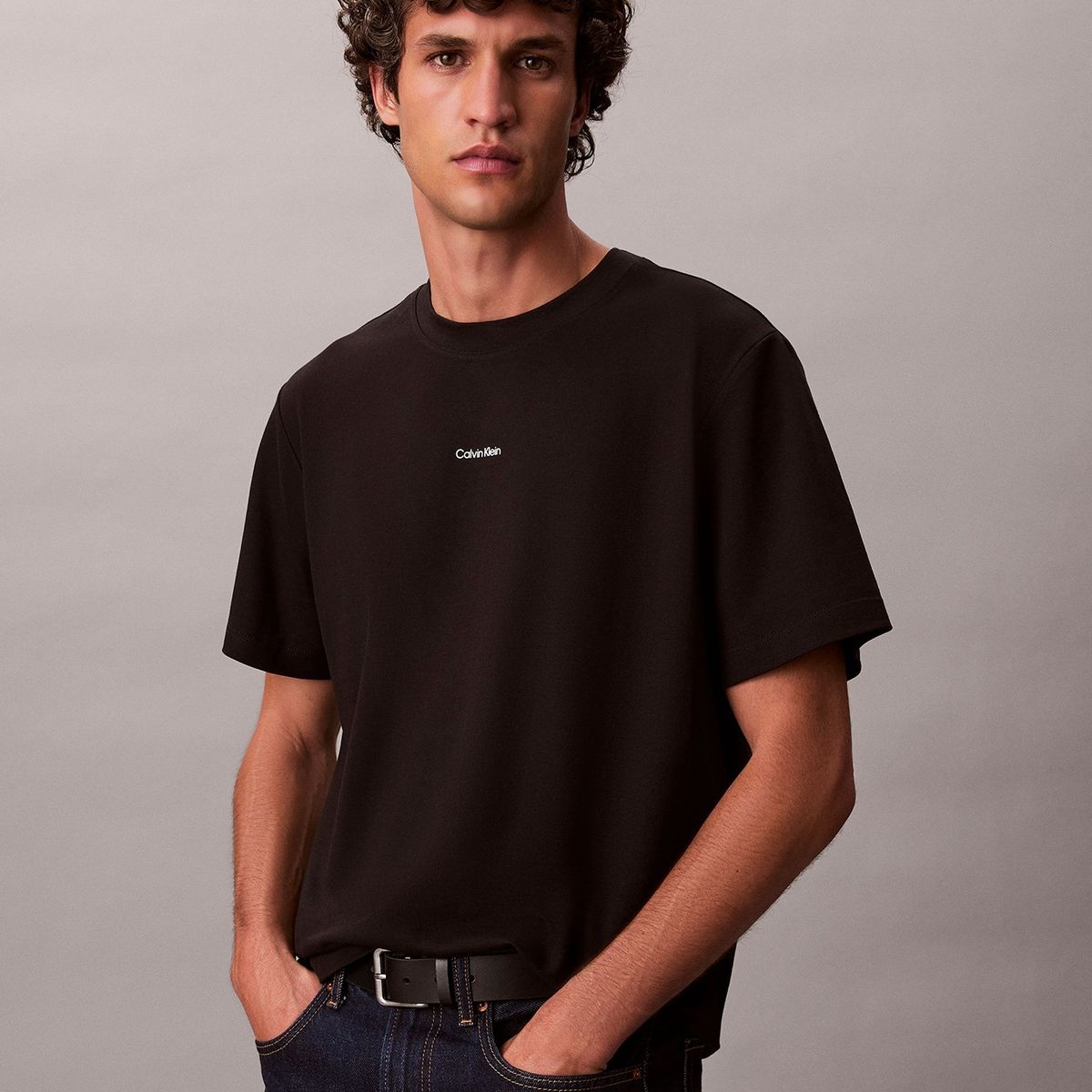 CALVIN KLEIN - Polera Stretch con Logo Nano Negro Calvin Klein