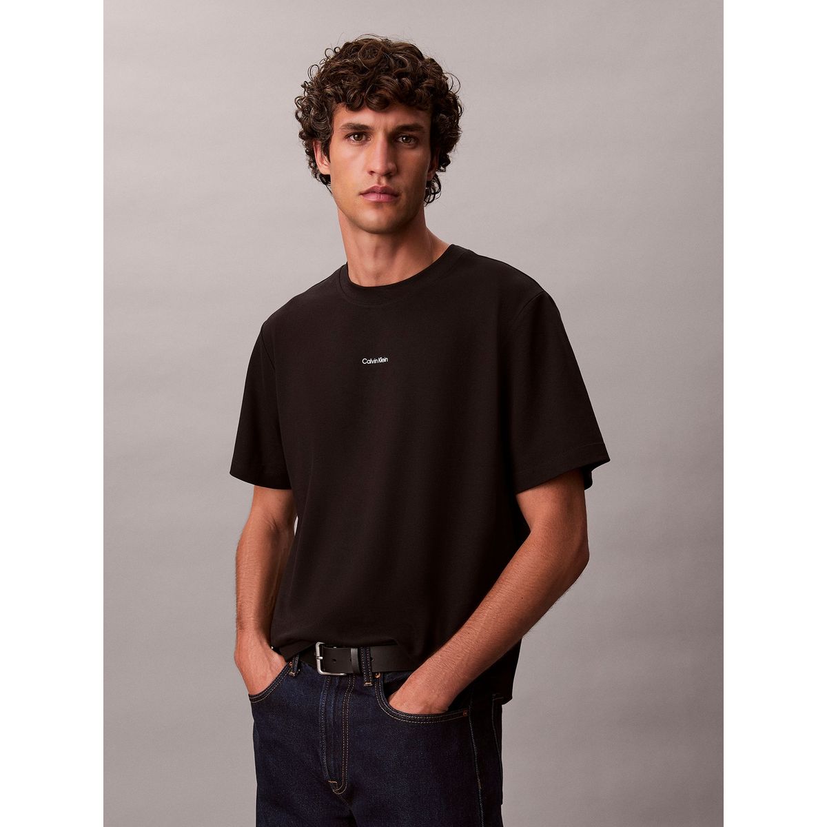 CALVIN KLEIN - Polera Stretch con Logo Nano Negro Calvin Klein