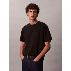 CALVIN KLEIN - Polera Stretch con Logo Nano Negro