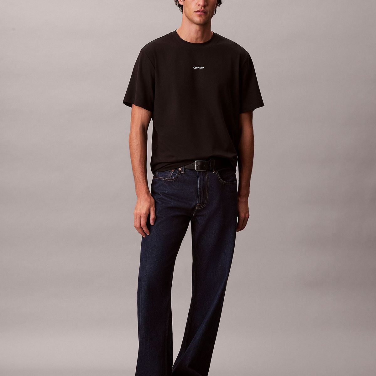 CALVIN KLEIN - Polera Stretch con Logo Nano Negro Calvin Klein