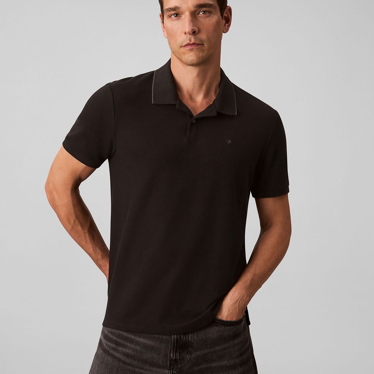 CALVIN KLEIN - Polo en Tejido Piqué Negro Calvin Klein