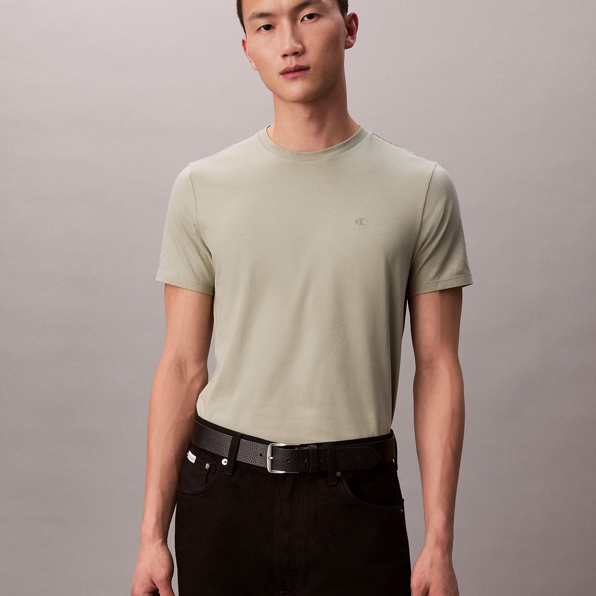 CALVIN KLEIN - Polera Slim de Manga Corta Verde Calvin Klein