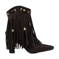 WEIDE - Bota Taco Mujer Casual Estilo Vaquero Flecos DH90