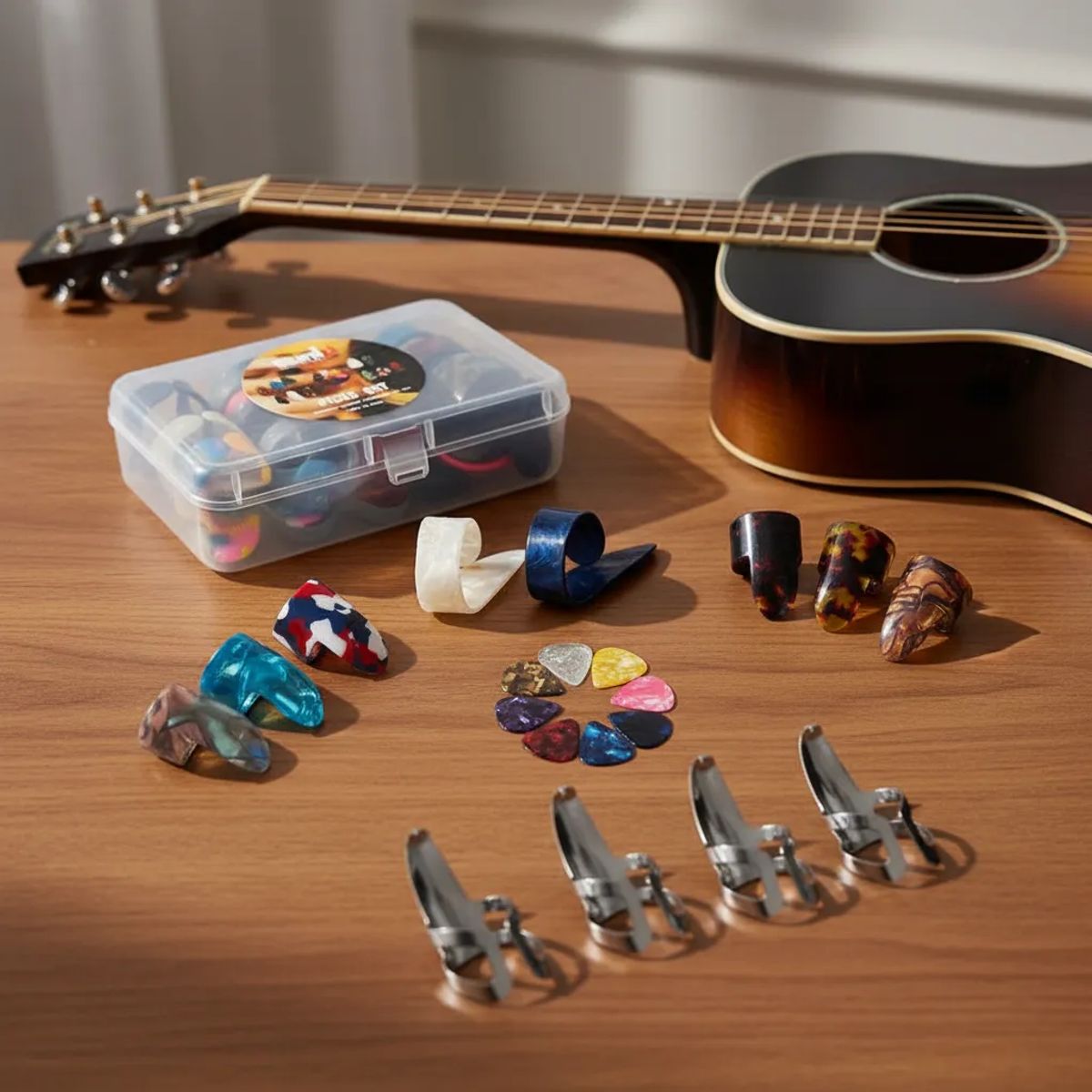 EPIC - Set Uñetas Metálicas Sunlp Con Estuche (12 Piezas) Gris Mediano