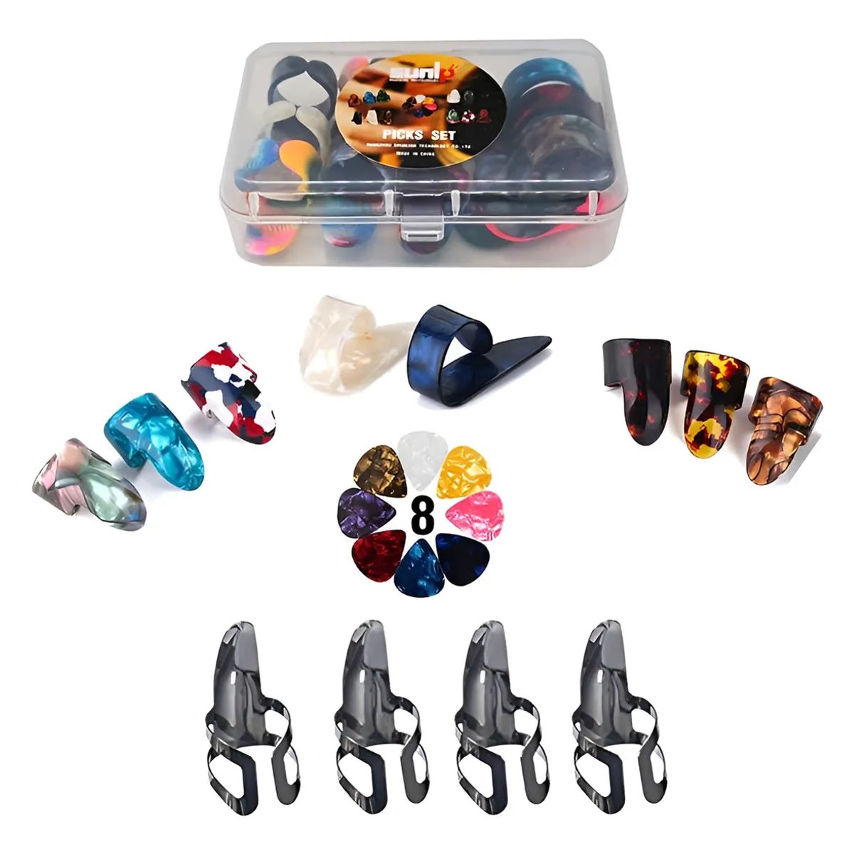 EPIC - Set Uñetas Metálicas Sunlp Con Estuche (12 Piezas) Gris Mediano