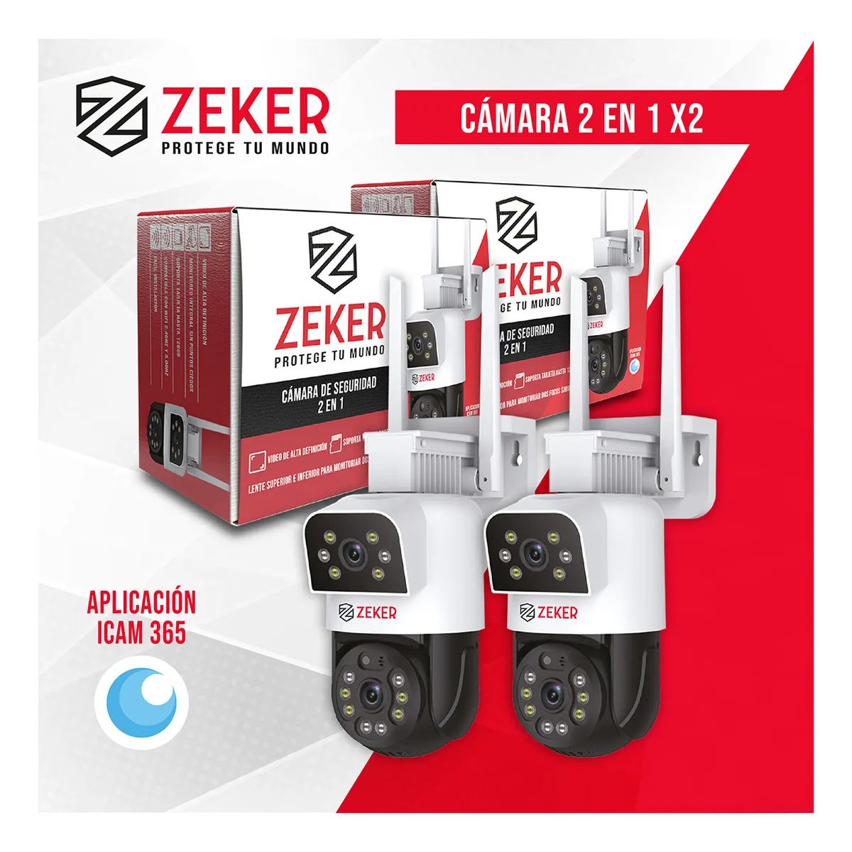 GENERICO - Pack X2 Cámara De Seguridad 5g Zeker Doble 4mp Impermeable Color Blanco