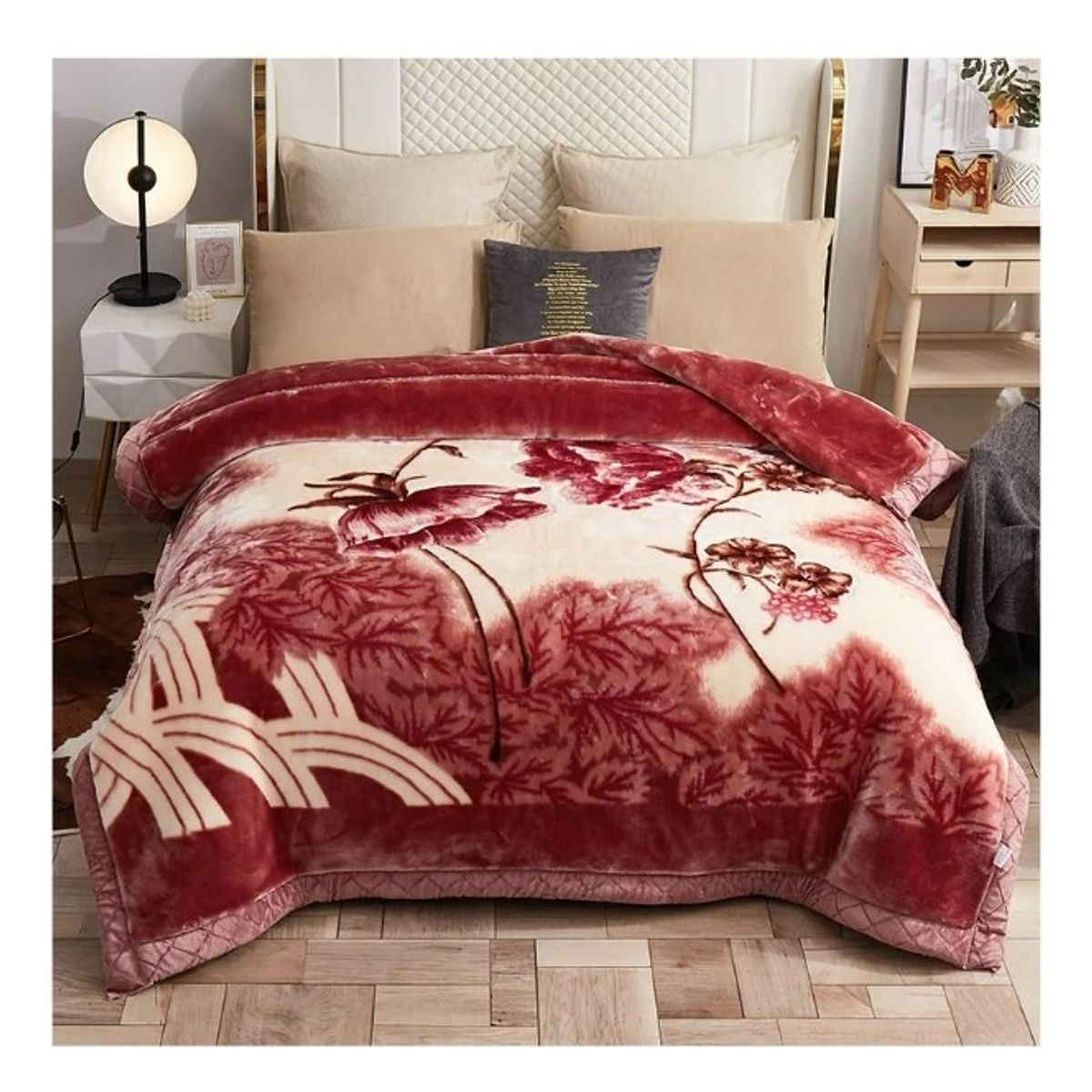 GENERICO - Cubrecama Manta Cobija Frazada Polar Térmica Premium 200x220 Color 321001 Rosas Bordo - 321001