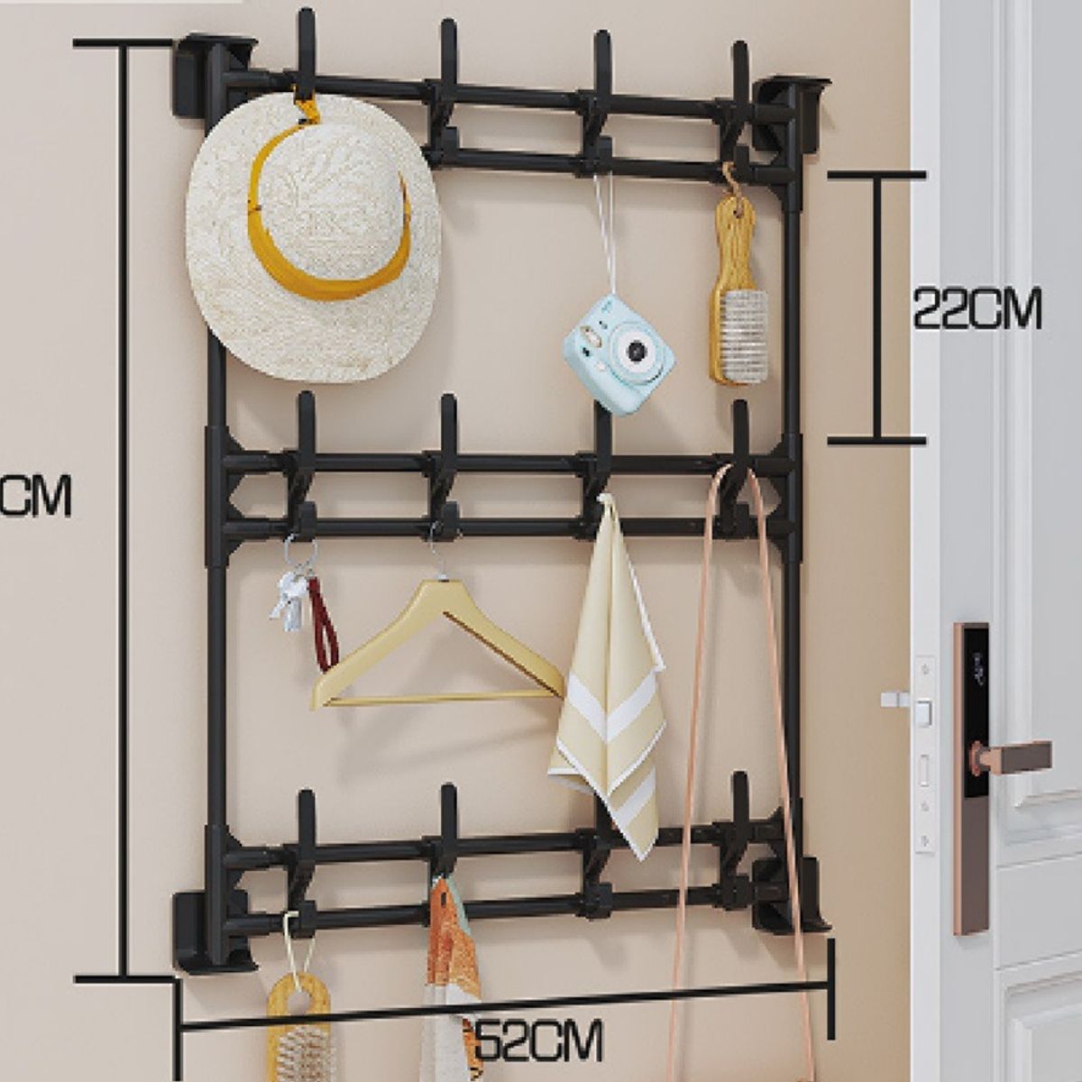 GENERICO - Perchero Colgador Pared 3 Niveles Organizador Ganchos Color Negro