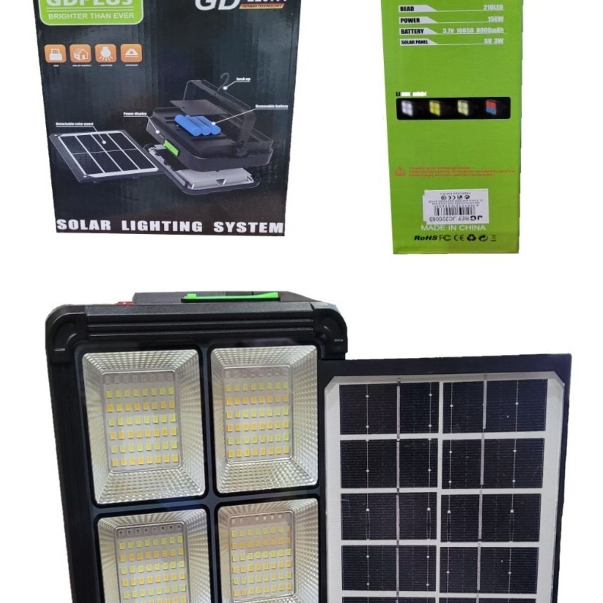 GENERICO - Foco Led Portátil Recargable 150w Panel Solar 4 Modo Luz Color GD2207A - 220063