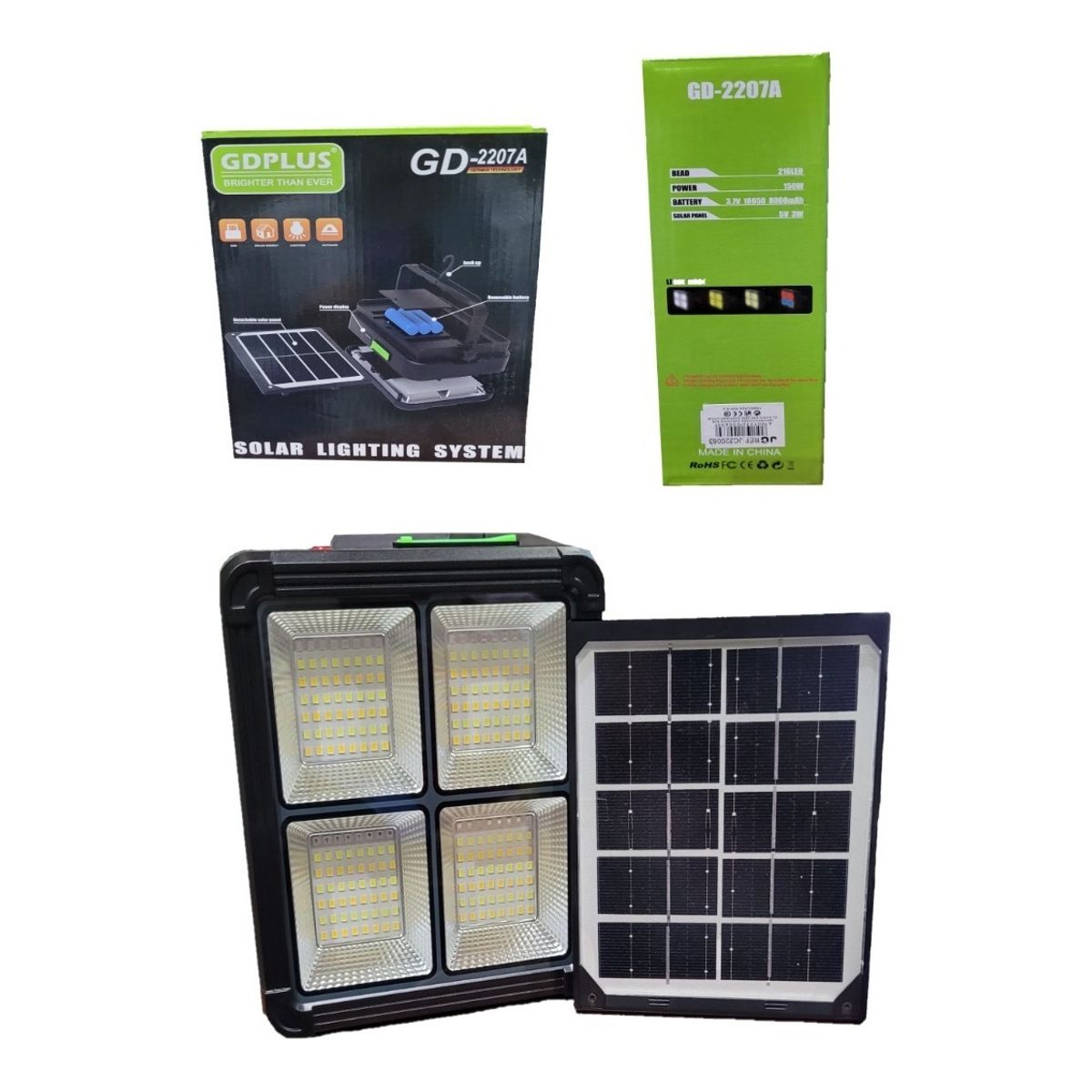GENERICO - Foco Led Portátil Recargable 150w Panel Solar 4 Modo Luz Color GD2207A - 220063