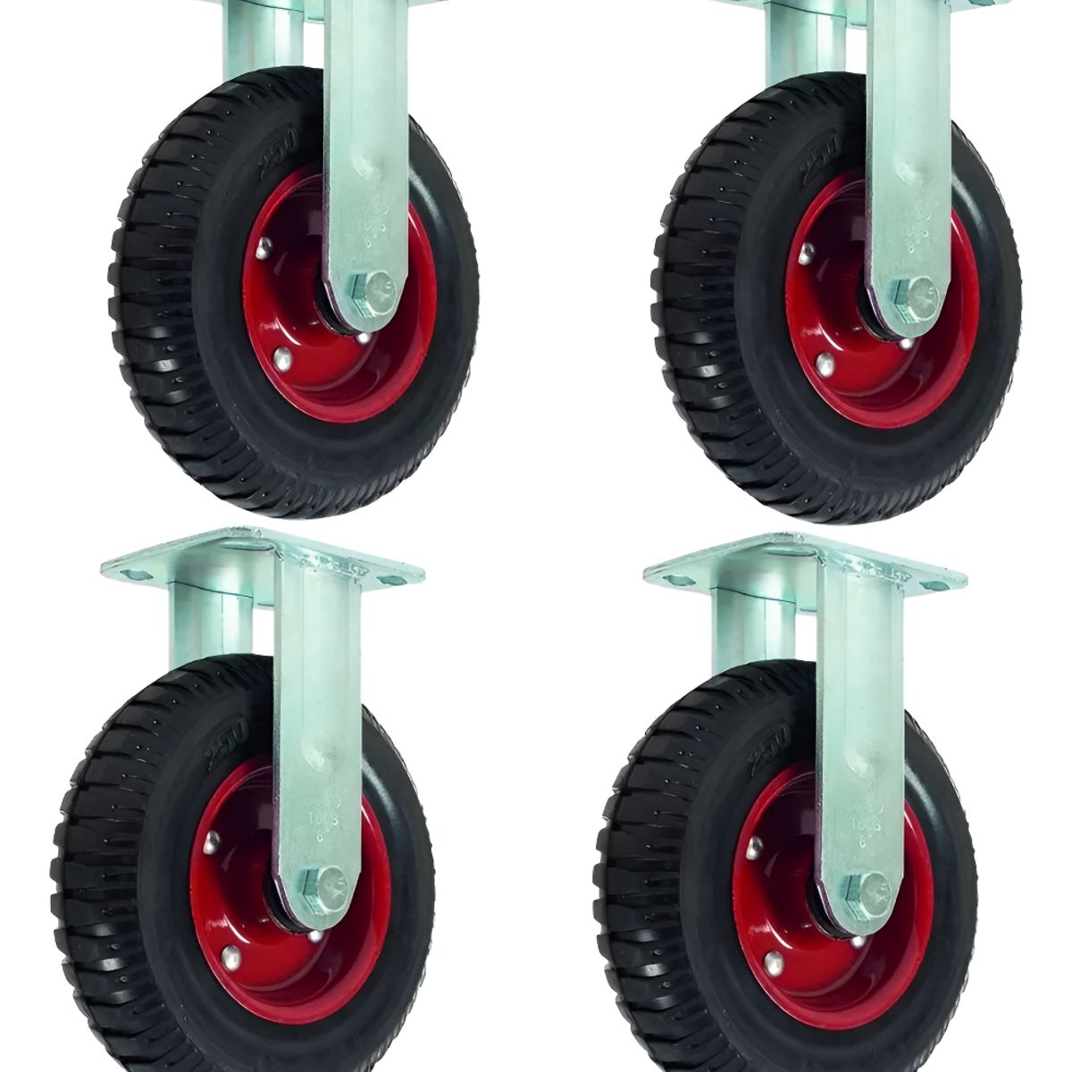 GENERICO - Ruedas Carro Macizas Industrial Base 8 Pulgadas Recto Ruedas Rojo - 329012