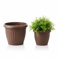 GENERICO - Pack 2 Maceteros Plástico Redondo Marrón 19 cm