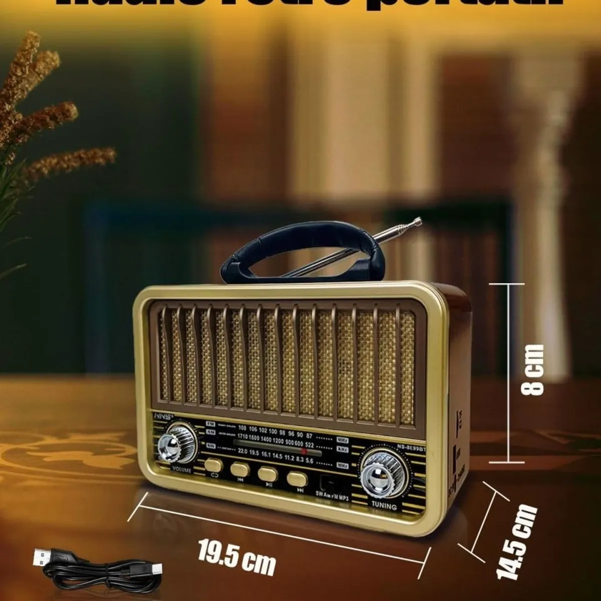 GENERICO - Radio Portatil Mini Retro Vintage Am/SW/FM Bluetooth Tasbel