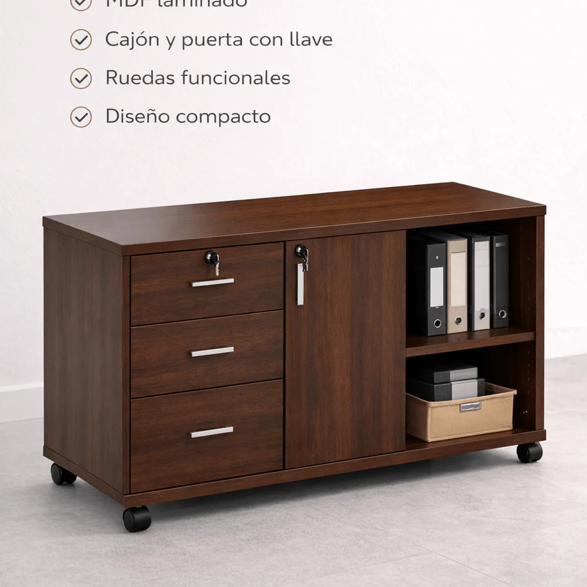 SPACE HOME - Archivador Oficina Caoba 100 cm MDF con Cerradura
