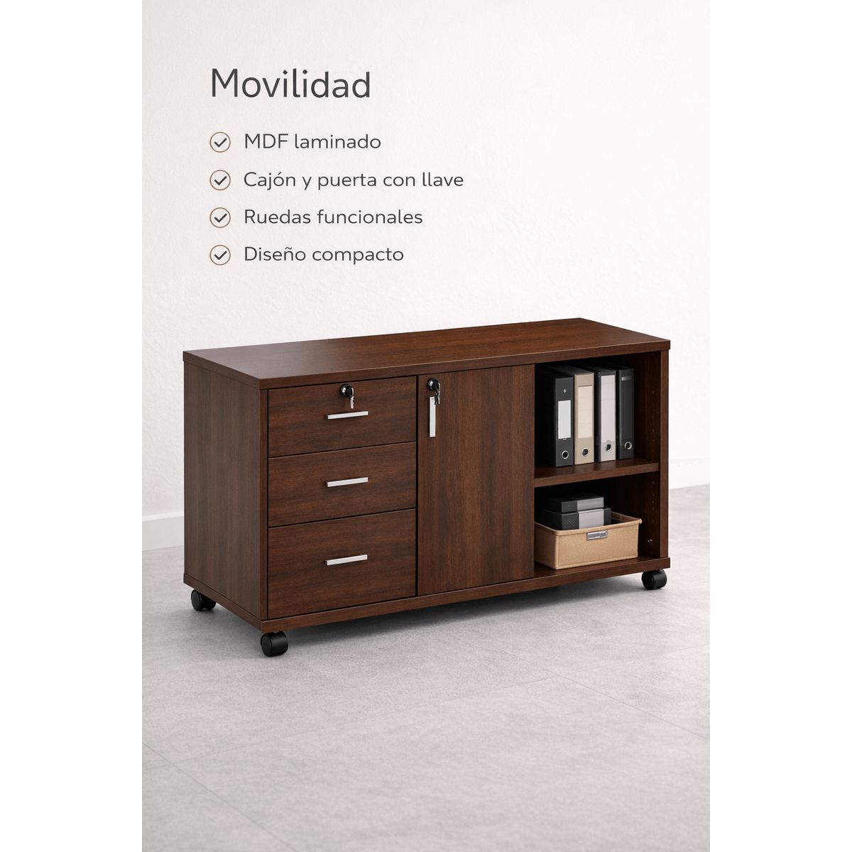 SPACE HOME - Archivador Oficina Caoba 100 cm MDF con Cerradura
