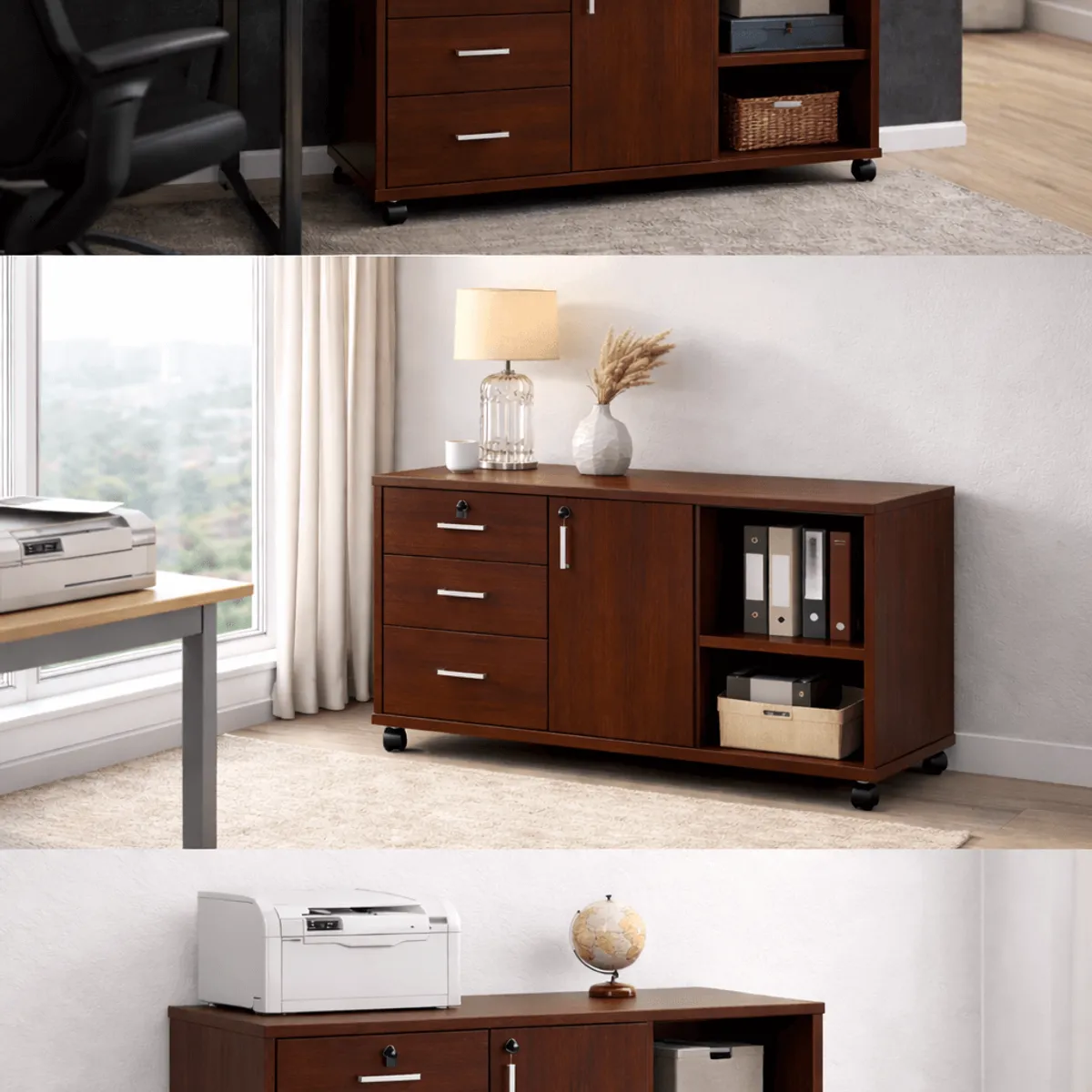 SPACE HOME - Archivador Oficina Caoba 100 cm MDF con Cerradura