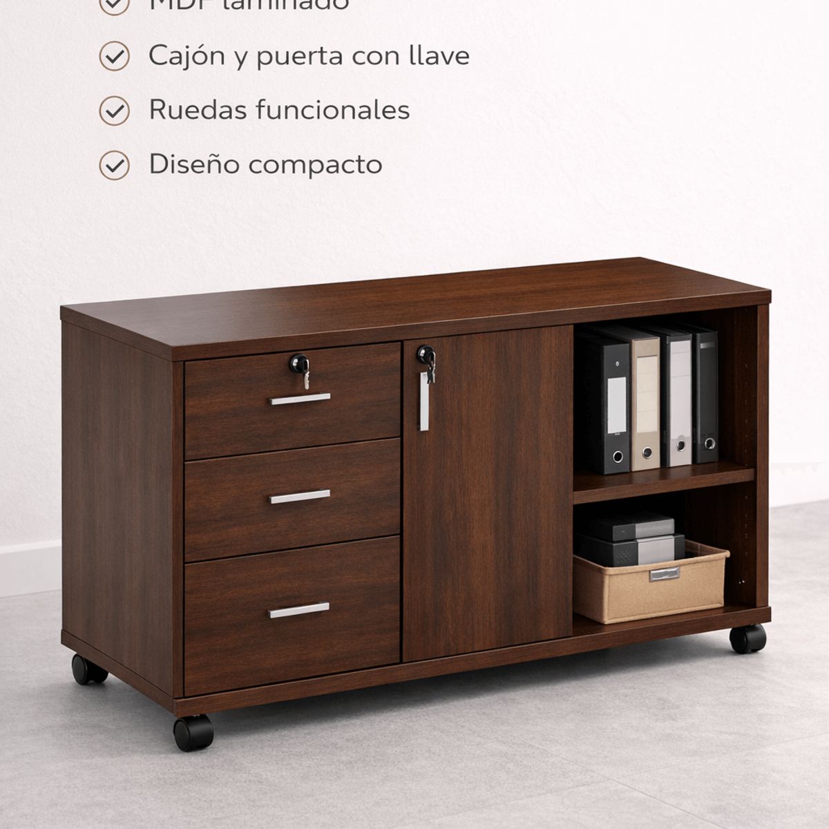 SPACE HOME - Mueble Oficina Caoba 100x34x59 cm 3 Cajones + Puerta
