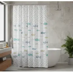 GENERICO - Cortina De Ducha De Peva Con Estampado De Peces 180x180 Cm