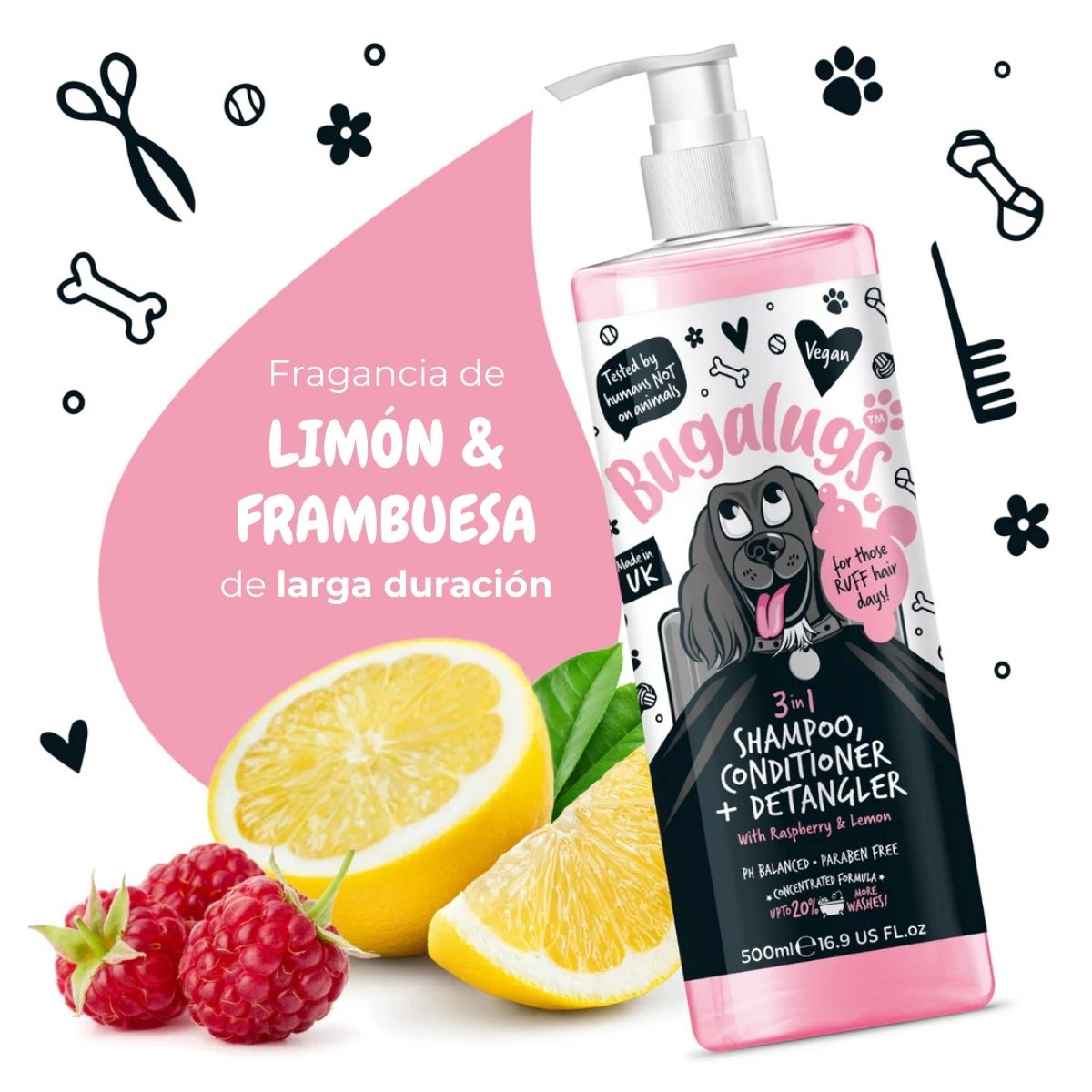 GENERICO - Shampoo Mascotas 3 En 1 Bugalugs