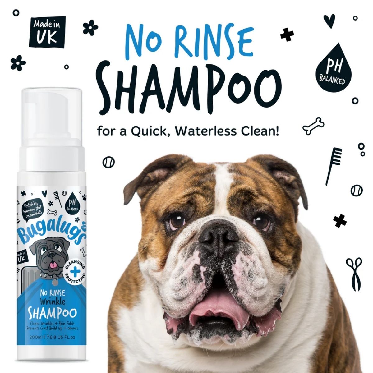 GENERICO - Shampoo Sin Enjuague Mascotas Pliegues Arrugas Bugalugs