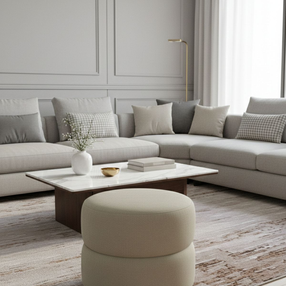 MUEBLES NEW - PUFF GIRATORIO BEIGE LINO