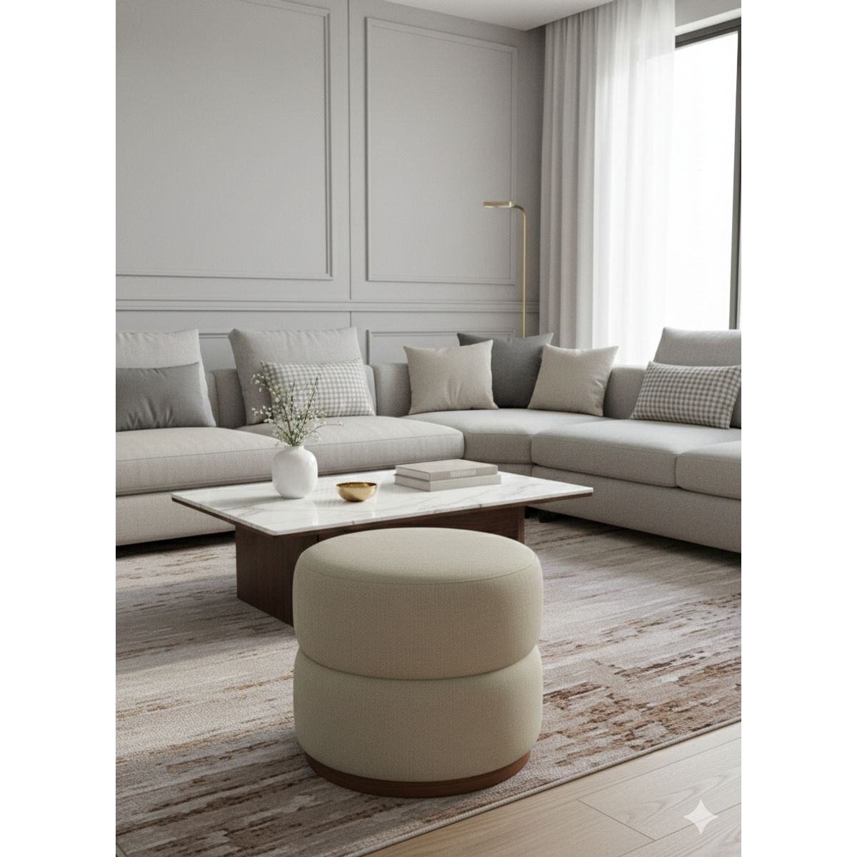 MUEBLES NEW - PUFF GIRATORIO BEIGE LINO