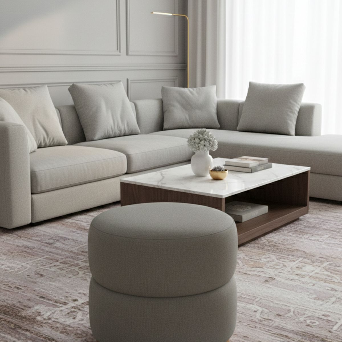 MUEBLES NEW - PUFF GIRATORIO GRIS LINO