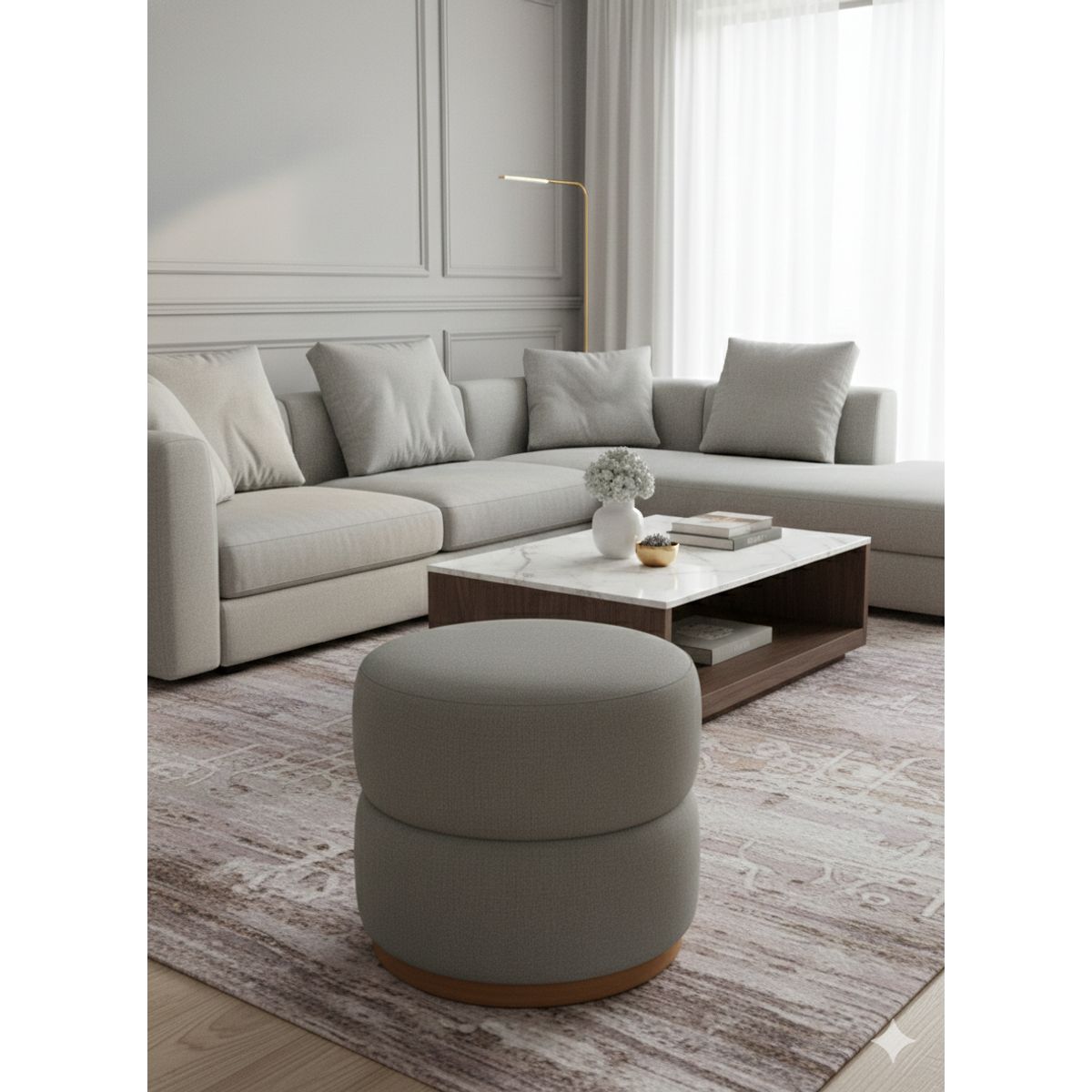 MUEBLES NEW - PUFF GIRATORIO GRIS LINO
