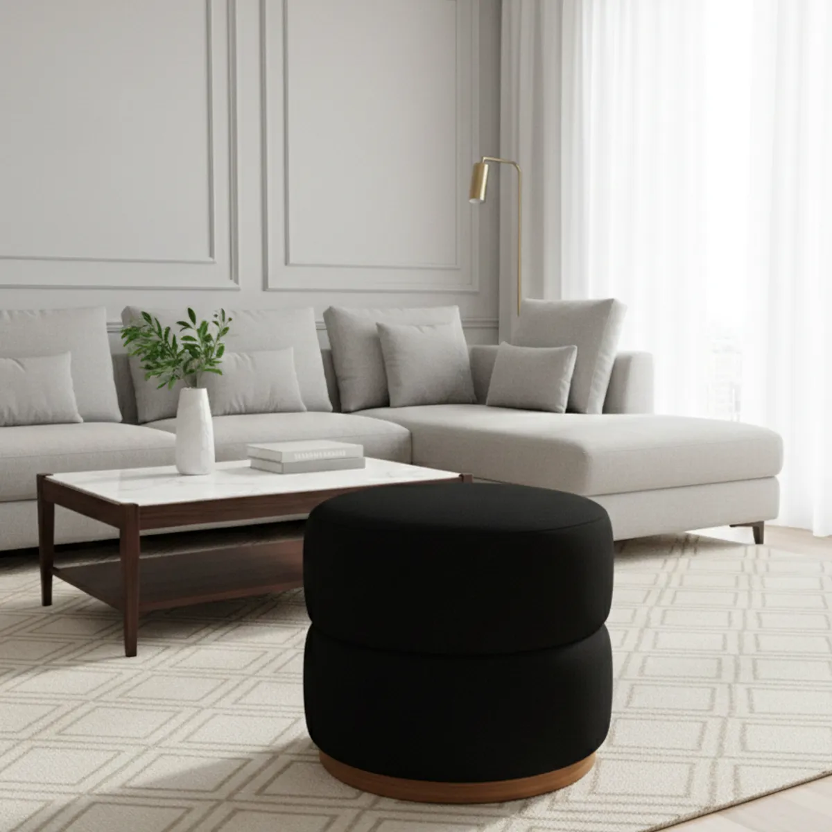 MUEBLES NEW - PUFF GIRATORIO NEGRO LINO