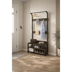 SPACE HOME - Mueble Perchero 80x30x170 cm Caoba Con Repisas Zapatero
