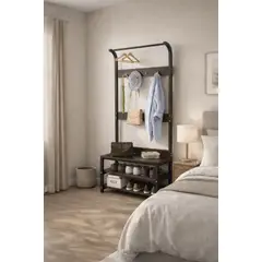 SPACE HOME - Zapatero Con Perchero 80x30x170 cm Estilo Industrial