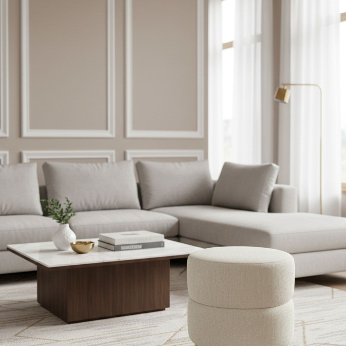 MUEBLES NEW - PUFF REDONDO ORBIT CRUDO