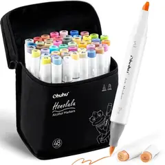 OHUHU - 48 Marcadores Alcohol Tonos Medios Pincel & Biselada