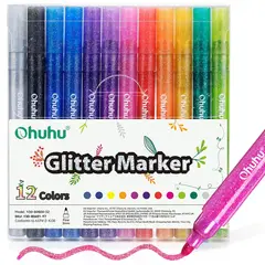 OHUHU - 12 Marcadores Glitter Metálicos Purpurina punta 3mm