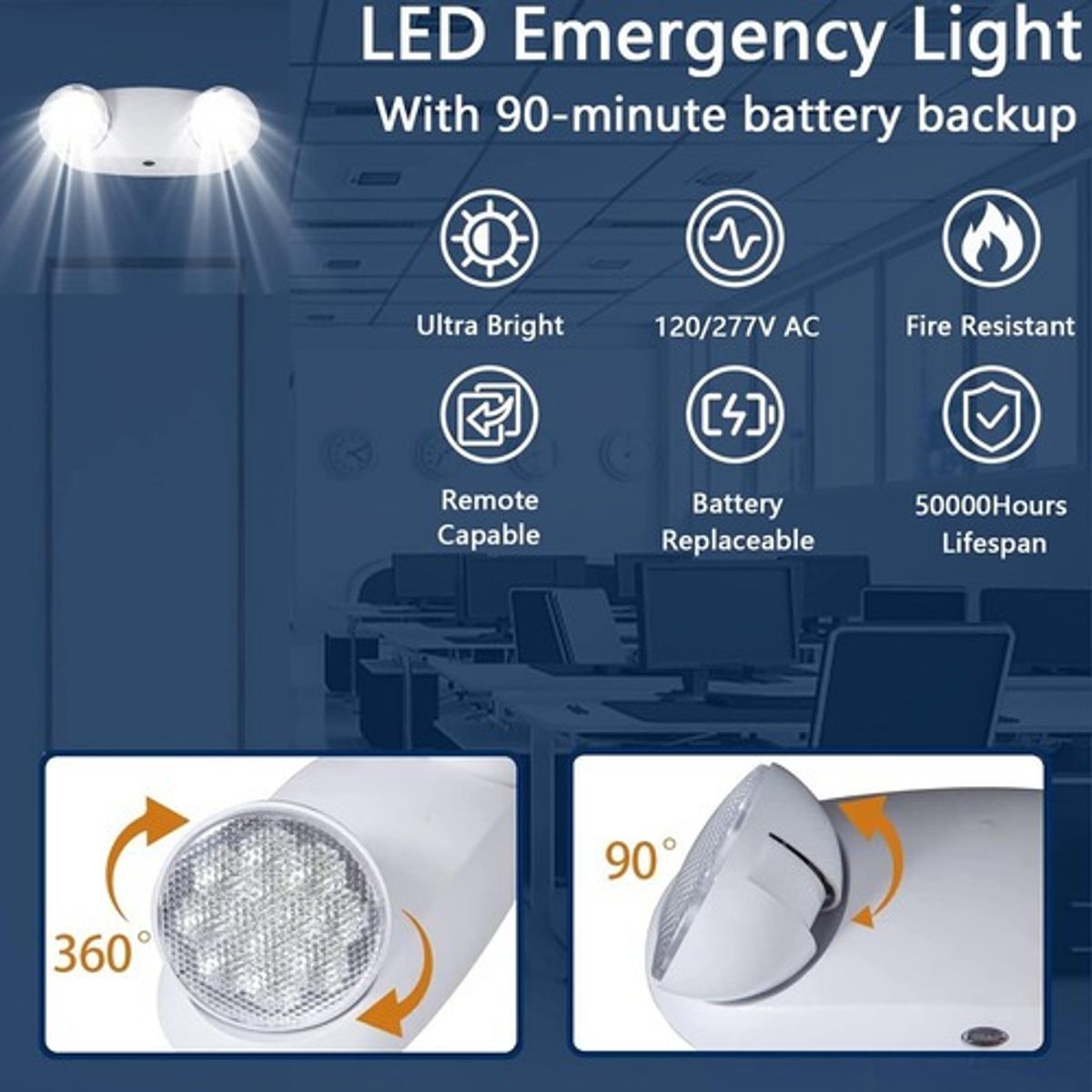 GENERICO - Lampara De Emergencia At60 2 Focos Led Fijo 220v Doble Blanco - 003383