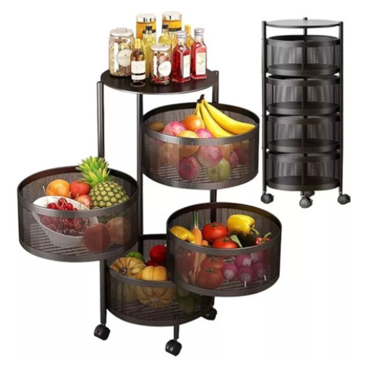 GENERICO - Carrito Organizador Multiuso Con Cestas Giratorias 4 Niveles Negro - 327025