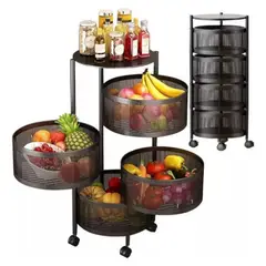 GENERICO - Carrito Organizador Multiuso Con Cestas Giratorias 4 Niveles Negro - 327025