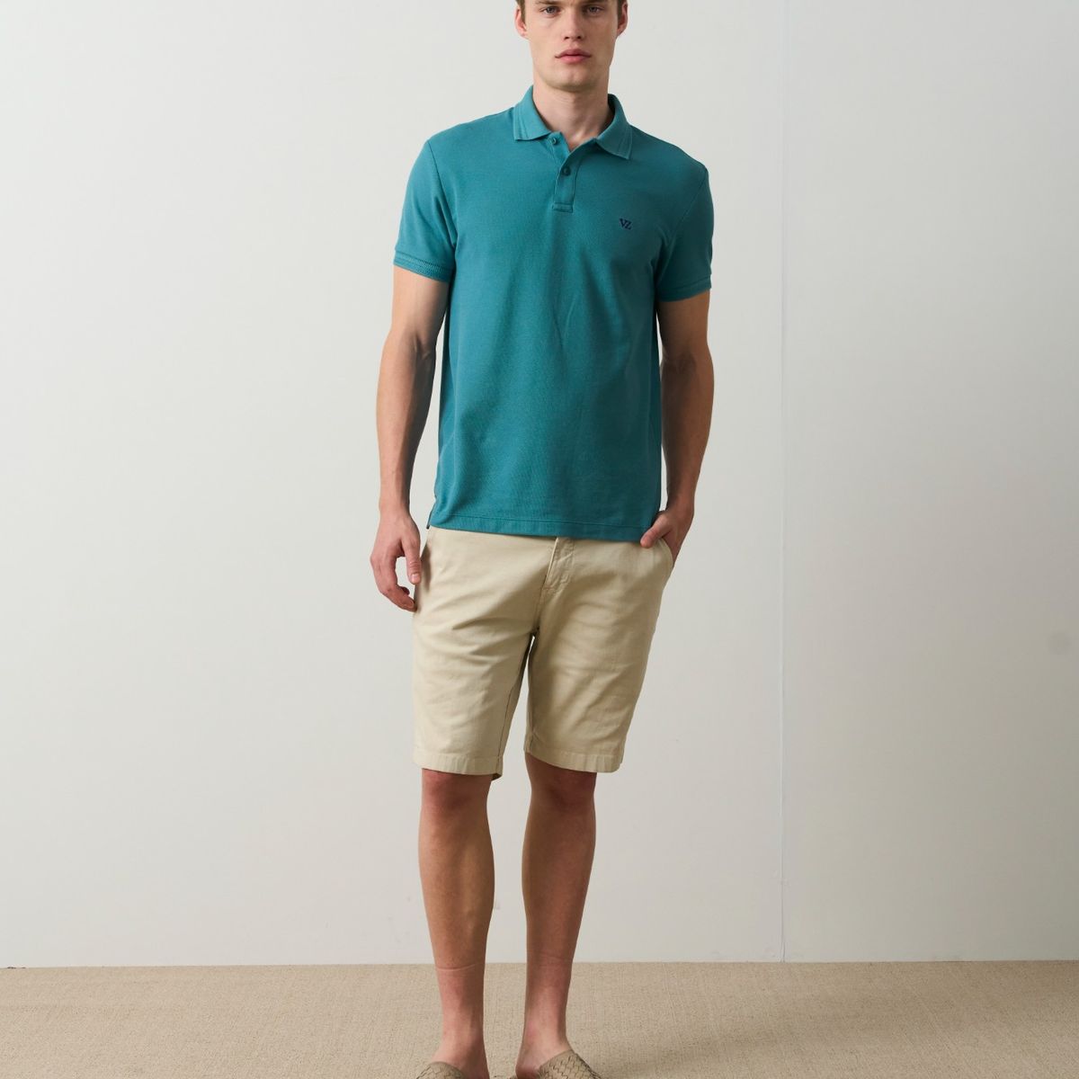VELEZ - Vélez Polera Polo Manga Corta Essential Hombre Textura Azul Aguamarina