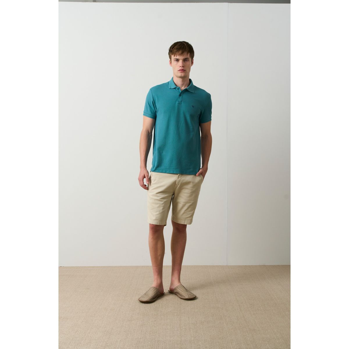 VELEZ - Vélez Polera Polo Manga Corta Essential Hombre Textura Azul Aguamarina