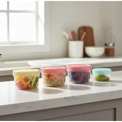 GENERICO - Set 4 Potes Plásticos Colores Tapa Rosca Alimentos Bebé