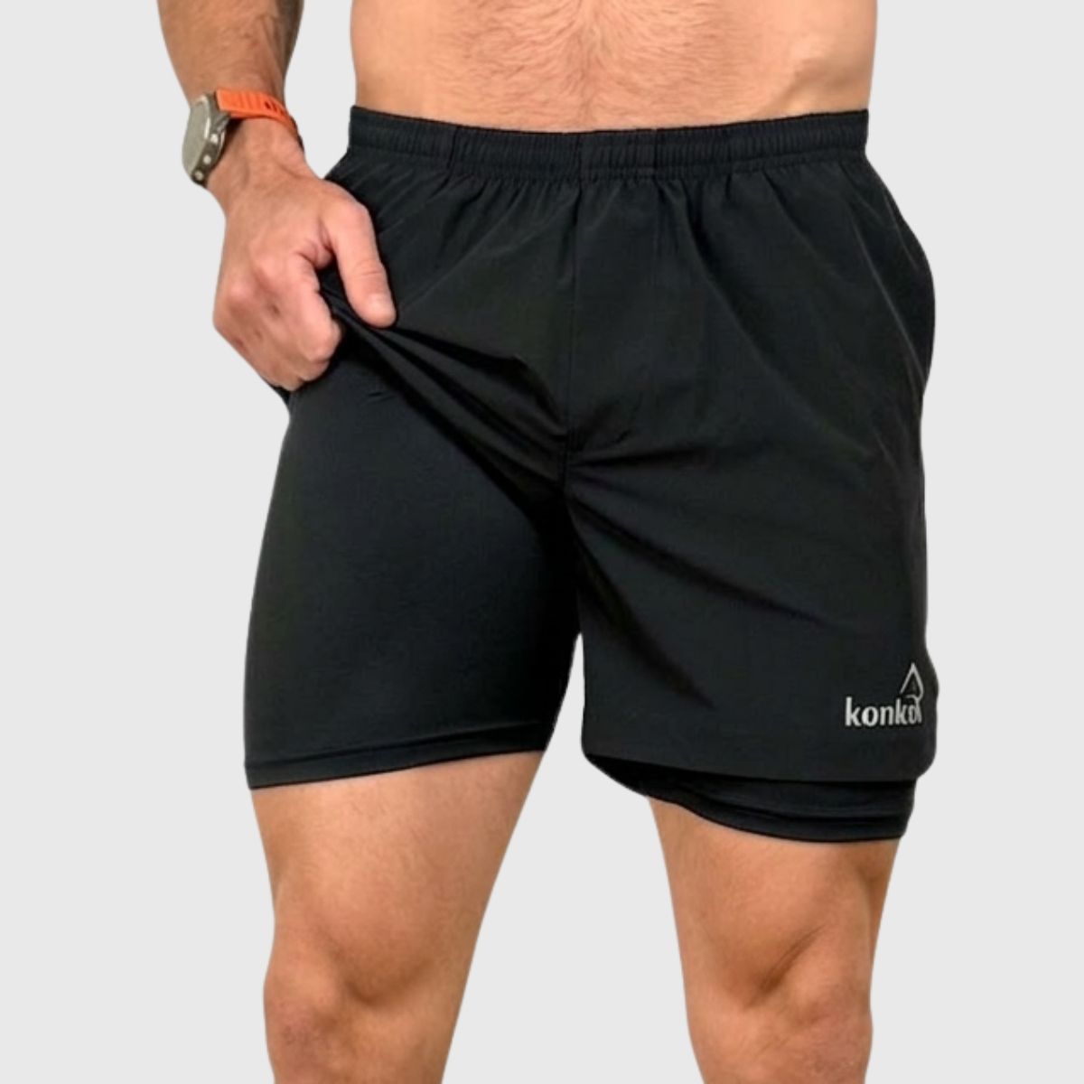 KONKO ACTIVE - Short Deportivo Hombre Con Calza 2 en 1 Hyperflex Black Negro Konko