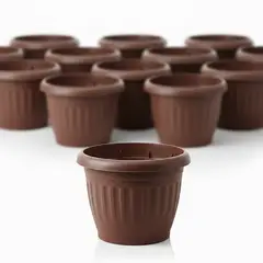 GENERICO - Pack 30 Maceteros Plástico Redondo Marrón 23 cm
