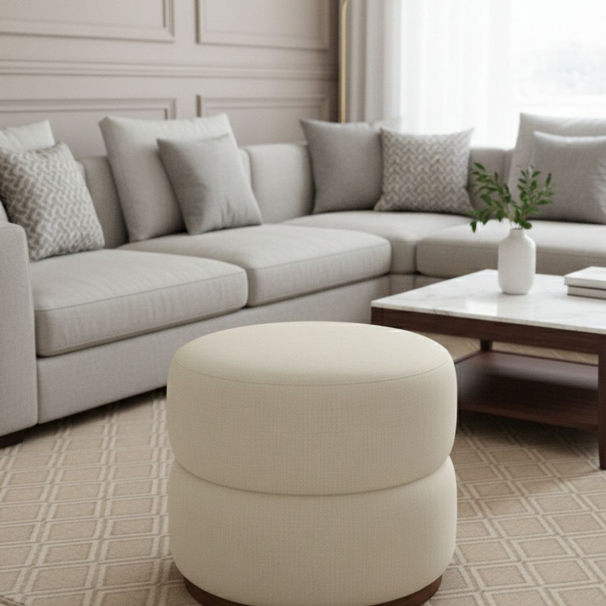 MUEBLES NEW - PUFF GIRATORIO CRUDO LINO