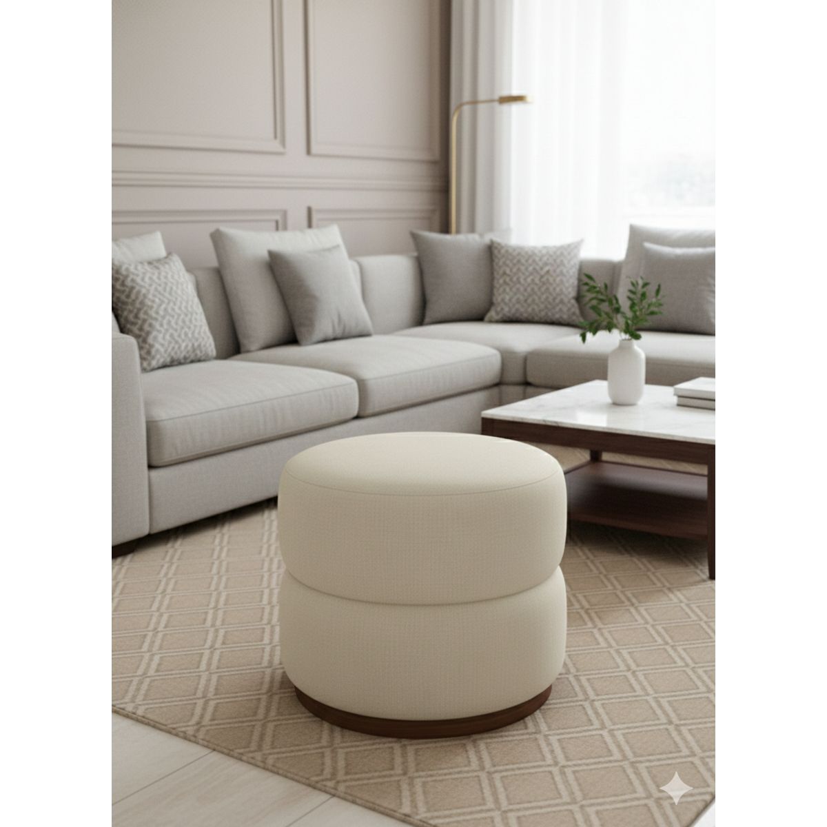 MUEBLES NEW - PUFF GIRATORIO CRUDO LINO