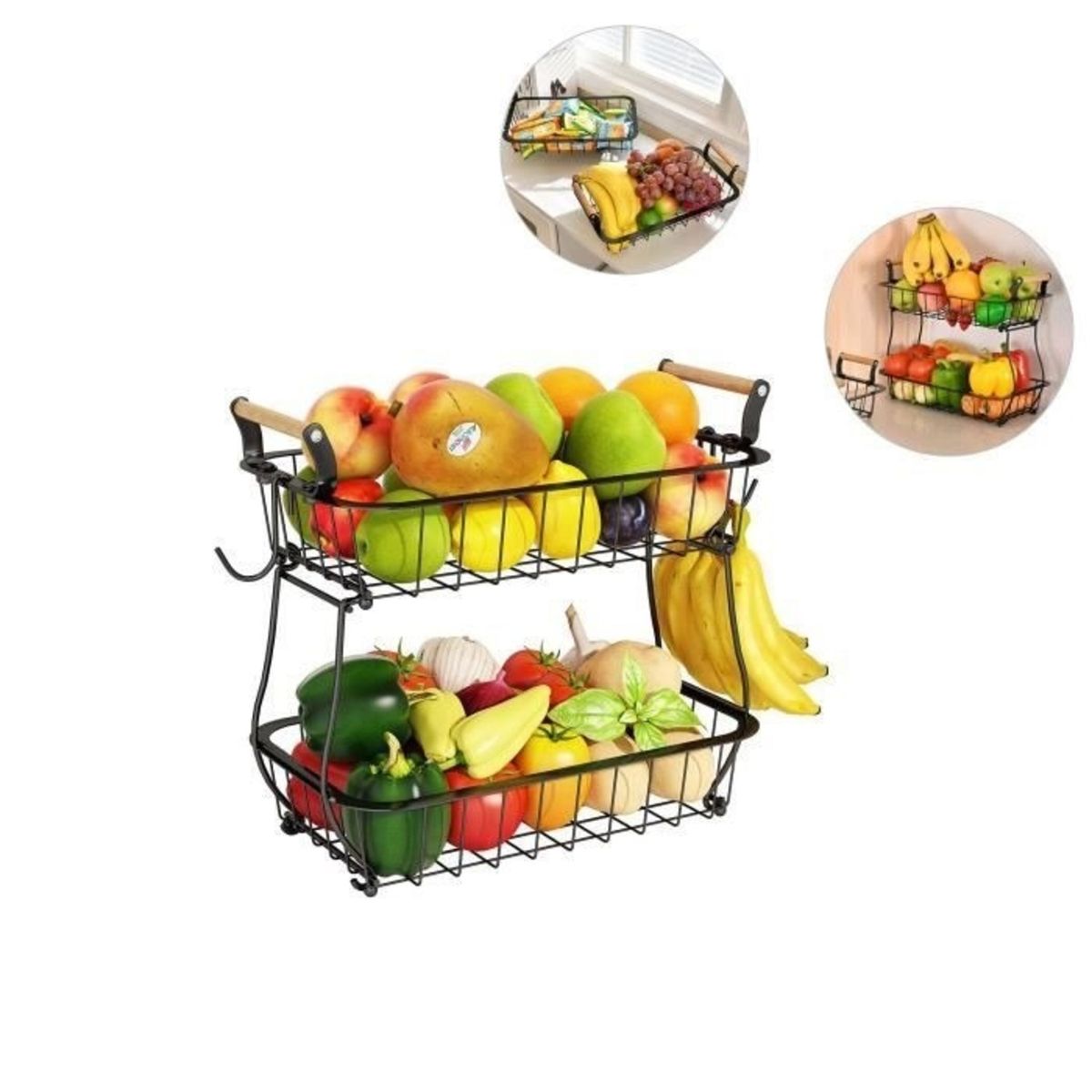 GENERICO - BANDEJA DE ALMACENAMIENTO CESTA DE ALMACENAMIENTO DE FRUTAS DE 2 NIVELES