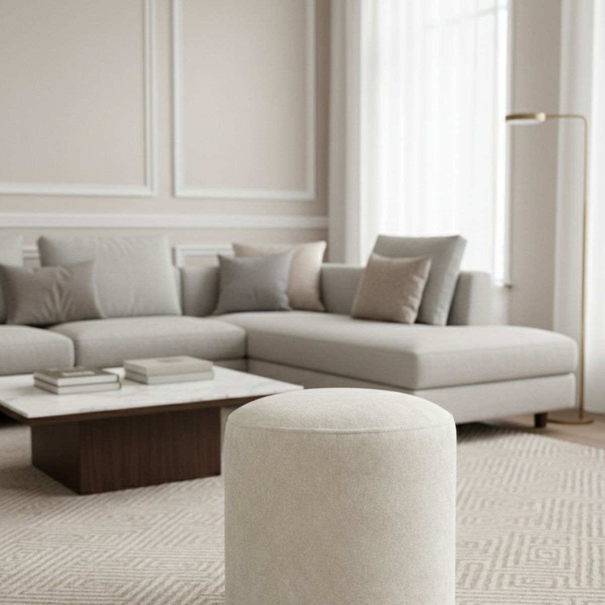 MUEBLES NEW - PUFF REDONDO CRUDO LINO